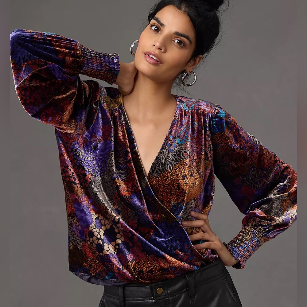 Anthropologie Multicolor Velvet Blouse